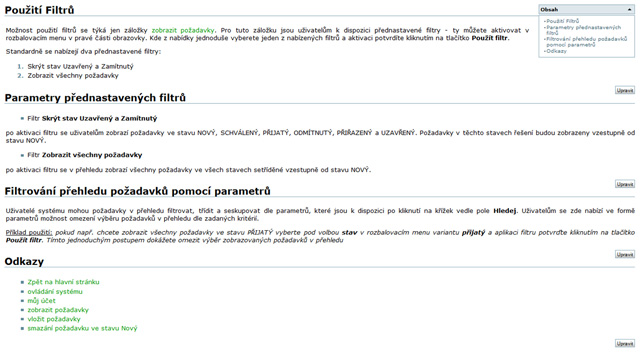 On-line nápověda systému pro řízení servisních požadavků